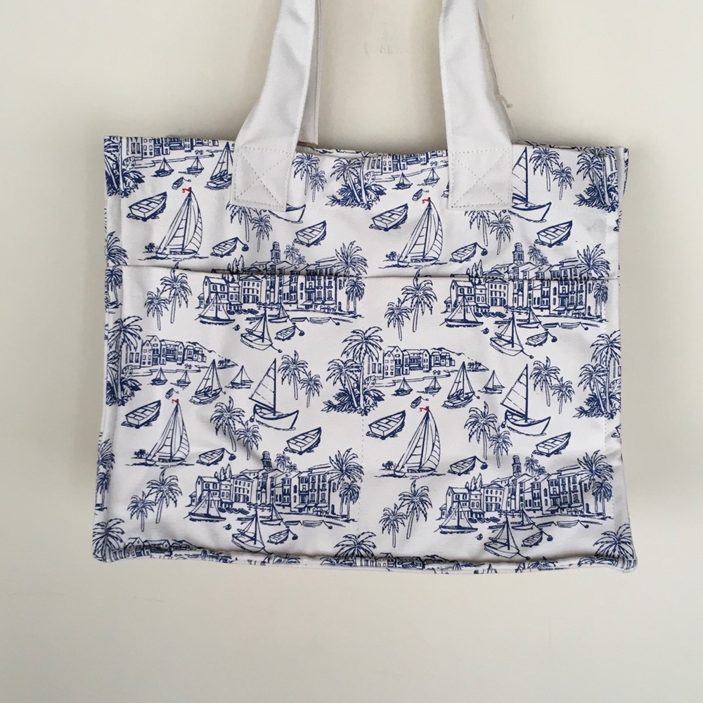 Nautical Blue & White Canvas Tote Bag with Tassel - Picture 4 of 6